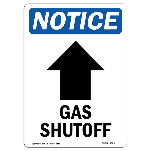 Signmission OSHA Notice Sign, 10" H, 7" W, Rigid Plastic, Gas Shutoff (Up Arrow) Sign With Symbol, Portrait OS-NS-P-710-V-13029 - main